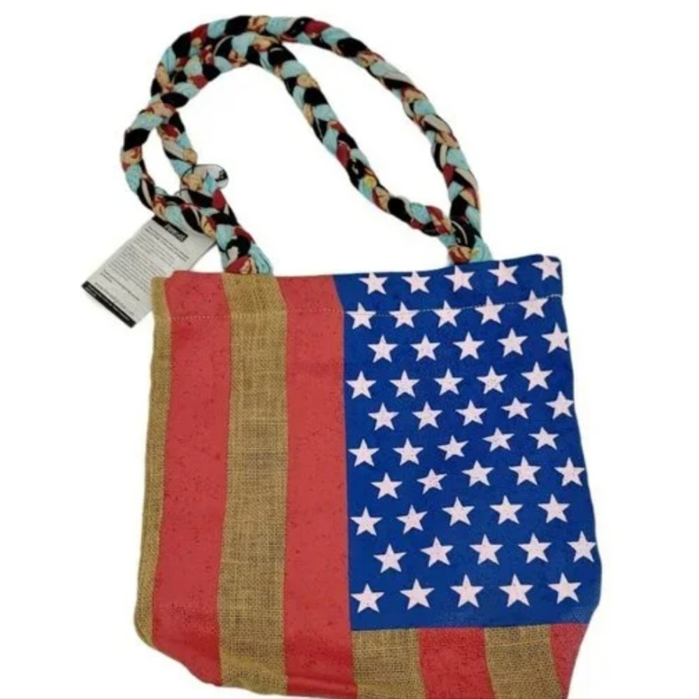 Carpentree Freeset Burlap Jute American Flag Tote